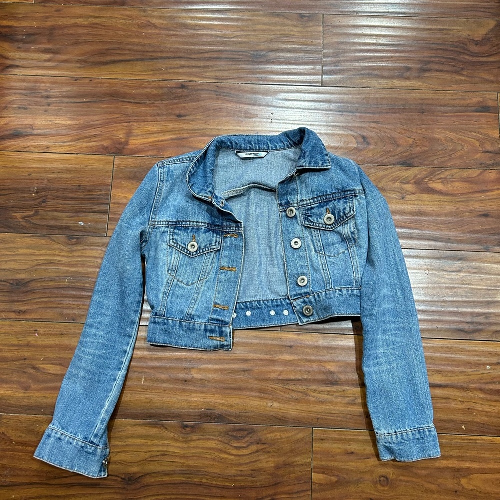 Jean jacket, xsmall, highway jeans button up, short jean jacket - Picture 1 of 6